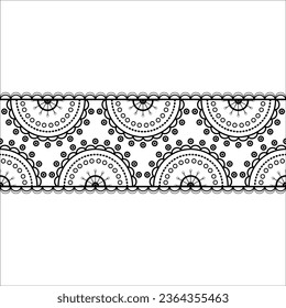 Seamless border with mandala. Mandals ornament vector illustration. Lace vector seamless border. Boho decor. Decorative round ornaments on white background. 