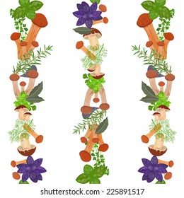 seamless border of mushrooms and herbs