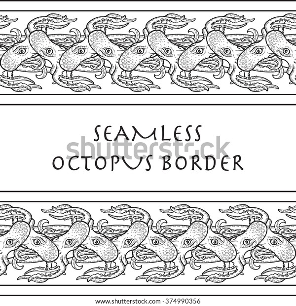 Seamless Border Octopuses Art Nouveau Style Stock Vector