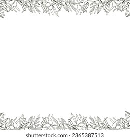Seamless border of olive branches. Vector composition. Composition for postcards and stickers to your design.
