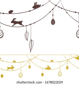 Seamless border on the theme of Easter. Retro border rabbits, great design for any purposes. Cute funny cartoon character.