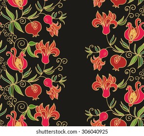 Seamless border ornamental composition with pomegranate