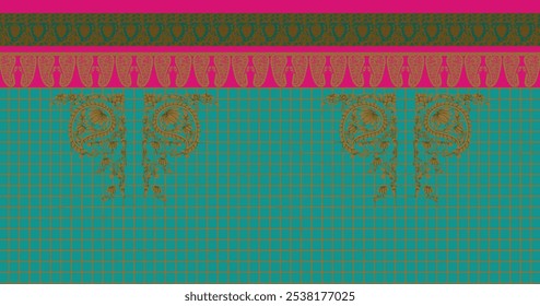 Seamless border ornamental geometric floral leaf pattern on zinc background.