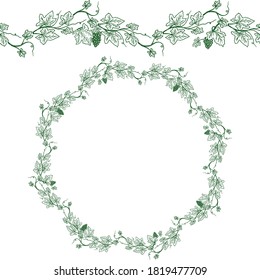 Nahtlose Ränder und orangefarbener Rahmen mit Weinrebe. Dekorative Elemente für Ihr Design.