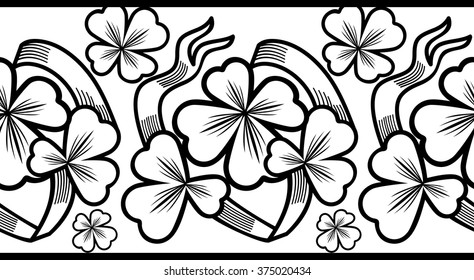 Seamless border with outline clover