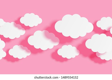 Seamless border with paper clouds on pink sky background for Your design