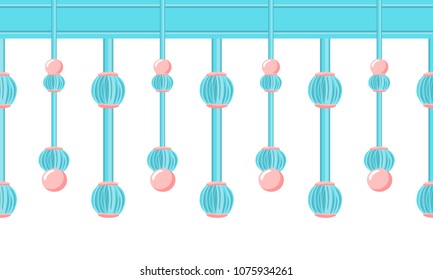 Seamless border pattern, abstract vector elements for design. Cute blue and pink punch pastel colors, perfect for celebrating design, greeting cards and more. Horizontal bundle tassels from yarn