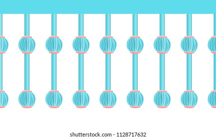 Seamless border pattern, abstract vector elements for design. Cute blue and pink punch pastel colors, perfect for celebrating design, greeting cards and more. Horizontal bundle tassels from yarn