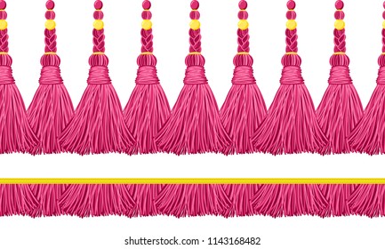 Seamless border pattern, abstract vector elements for design. Horizontal tassels, flat macrame style. Trendy colors