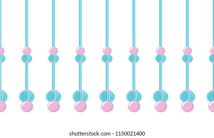Seamless border pattern, abstract vector elements for design. Cute blue and pink punch pastel colors, perfect for celebrating design, greeting cards and more. Horizontal bundle tassels from yarn