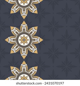 Seamless border pattern with color vector mandalas. Mandala ornamental borders. Endless texture. Space for text. Vector color background. Mandala seamless pattern. Brown and beige color mandala.