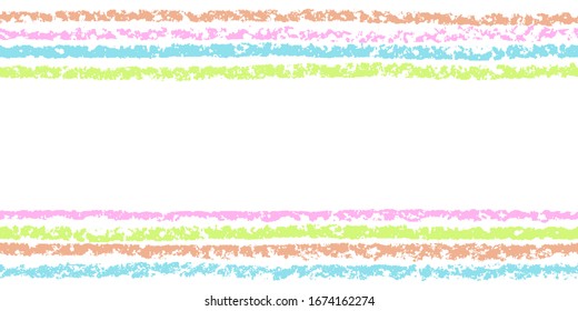 Seamless border or pattern with colorful stripes. Like kids hand drawn crayon, pastel chalk or pencil art stroke straight stripe texture frame background. Funny text template. Horizontal vector banner