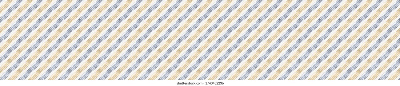 
Seamless border pattern. Diagonal french farmhouse stripe. Provence blue linen shabby chic style. Hand drawn texture. Yellow blue banner background. Modern textile ribbon trim