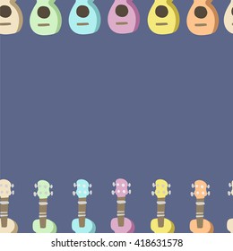 Seamless border pattern with different color ukulele. Vector illustration