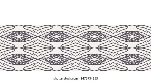 Seamless border pattern hand drawn petal shape background. Geometric allover print. Vector line art ribbon edging trim