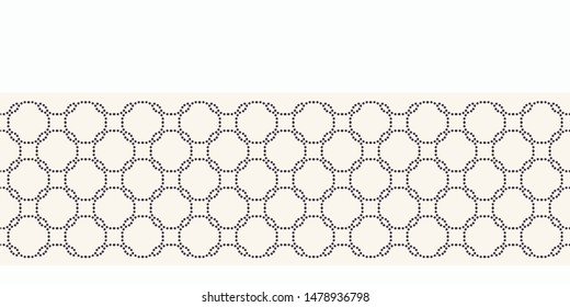 Seamless border pattern hand drawn circle  trellis background. Geometric monochrome cell stripe. Vector ribbon edging trim