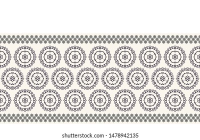 Seamless border pattern hand drawn ornamental azulejo mosaic background. Geometric monochrome stripe. Vector intricate line art ribbon edging trim