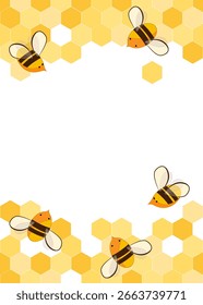 Patrón de borde sin fisuras con panal y abejas de miel. Diseño lindo del marco de la apicultura aislado en el fondo blanco. Ilustración vectorial.