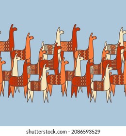 Seamless border, pattern with llama. Vector Illustration for childish fabric, textile.