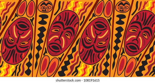 seamless border pattern with masks in ethnic theme