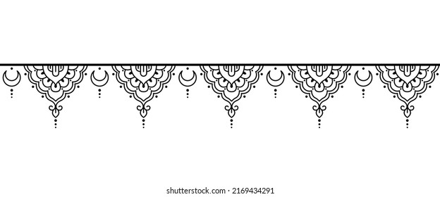 Seamless border pattern for Mehndi, Henna drawing and tattoo. Decoration in ethnic oriental, Indian style. Decorative pattern in ethnic oriental style. Outline hand draw vector illustration.