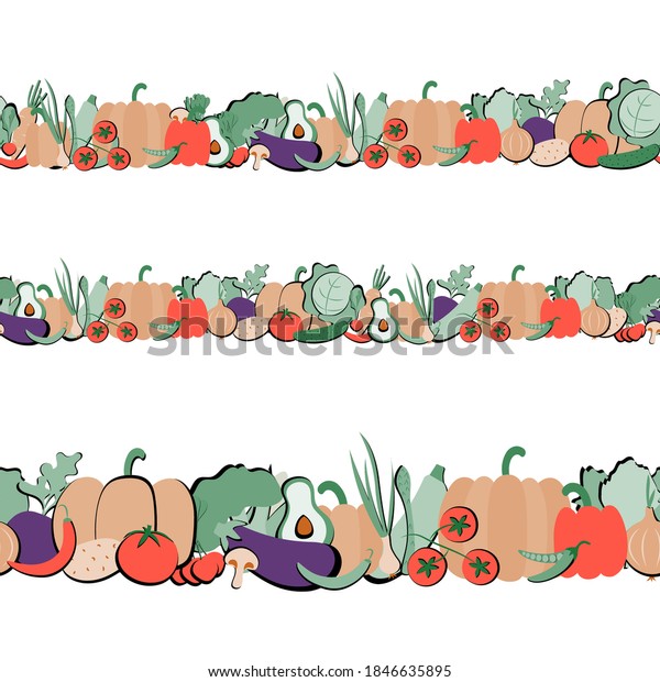 Seamless Border Pattern Sketch Colorful Vegetables Stock Vector ...
