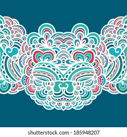 Seamless  border pattern with stylized tiger face