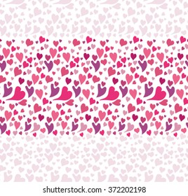 Seamless border pink purple hearts. 
