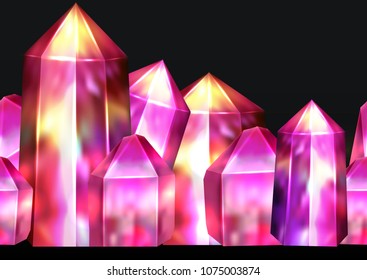 Seamless border of realistic gemstone amethyst. The object is separate from the background. Vector element for frame and your creativity