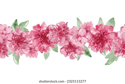 frontera sin costuras con flores rojas peony y hojas verdes. ilustración vectorial de plantas pintadas. fondo de moda con pintura de tinta china de flores