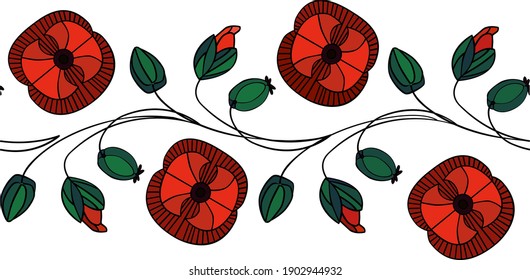 Frontera perfecta con los cachorros rojos y sus pequeñas flores. Flor ornamental
