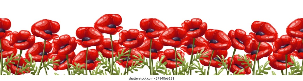 Seamless border of red poppy