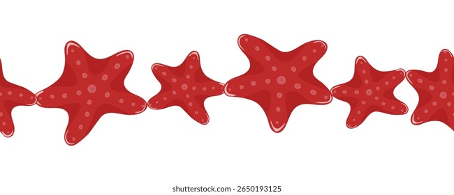 Seamless border with red starfish in the center