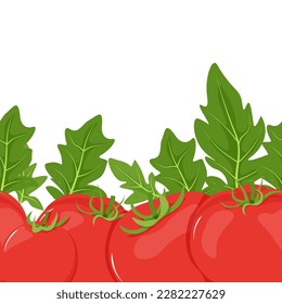 Nahtlose Grenze von roten Tomaten und grünen Blättern