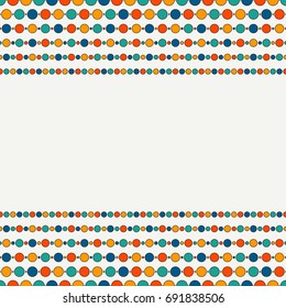 Seamless border with repeated horizontal lines and circles. Strings of beads motif. Hanging garland background. Layout for your design with place for text. Kids celebration concept. Vector art