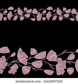 Seamless border, ribbon with wildflowers, poppies, tulips. Design for packaging, fabric, paper, frame