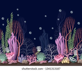 Seamless border with sea herbs