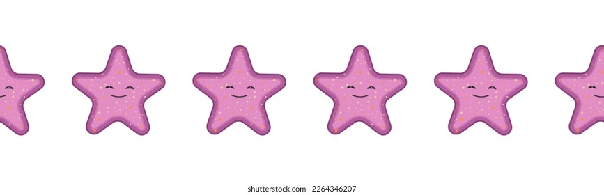 Seamless border of sea star. Pink, purple color.