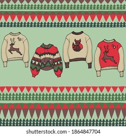  Borde sin inconvenientes - Juego de ropa de invierno de moda. Dibujado a mano. Ilustración vectorial.