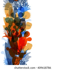Seamless border of silhouettes of cacti and succulents. Seamless background of modern silhouettes houseplants. Vertical border of cactus isolated on white background. Vector illustration.