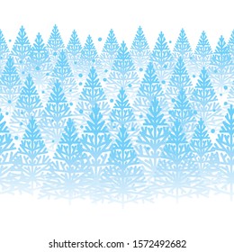 Seamless border with snow Christmas trees on white background for winter holiday design
