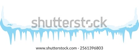 Seamless border with snow and icicles hanging isolated on white background, winter seasonal decoration element for christmas and new year design
