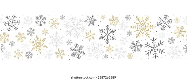 Seamless border with snowflakes. Greeting card, holiday banner, web poster. Winter. Holiday. Vector isolated on white background