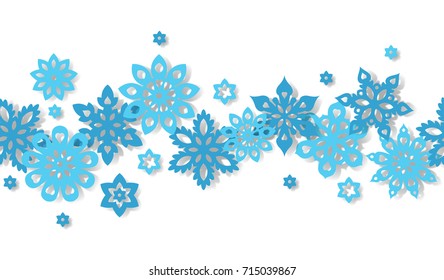 Seamless border snowflakes isolated on white background. Art vector illustration.