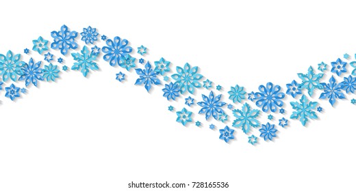 Seamless border snowflakes isolated on white background. Art vector illustration.