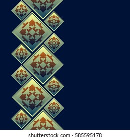 Seamless border in Spanish style. Spain tilework. Portugal ceramic tiles. Azulejo background. Indigo card.