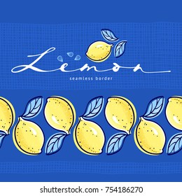 Seamless border with stylized lemons. Hand drawn vector Illustration