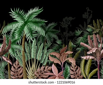 Seamless border with tropical 