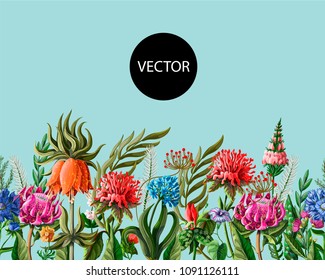 Seamless border with tropical flowers. 