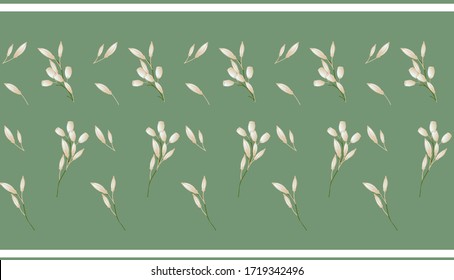 Nahtlose Grenze mit weißen Blütenknospen auf grünem Hintergrund.